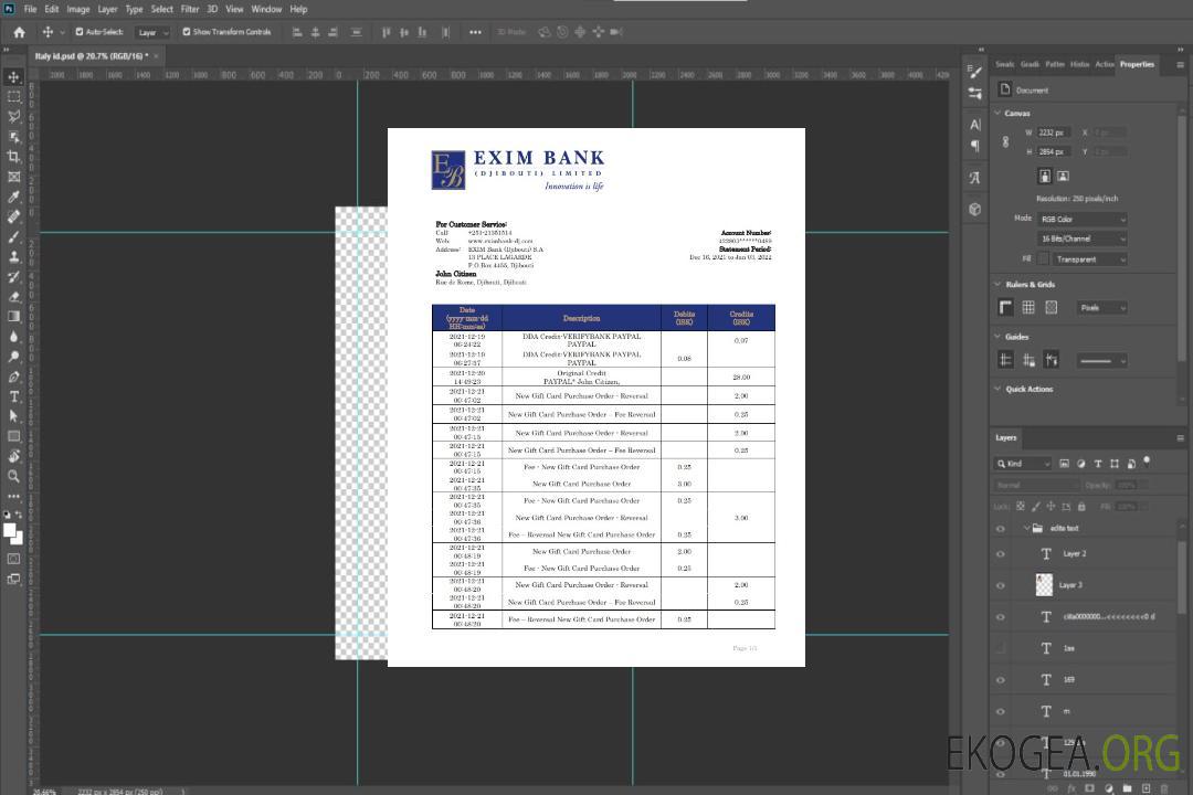 Relevé de la Banque Exim de Djibouti template
